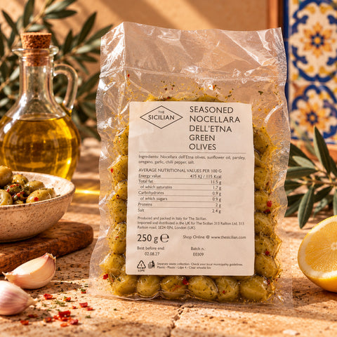Seasoned Nocellara dell'Etna Green Olives - 250g