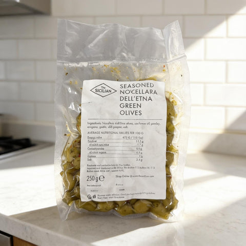 Seasoned Nocellara dell'Etna Green Olives - 250g